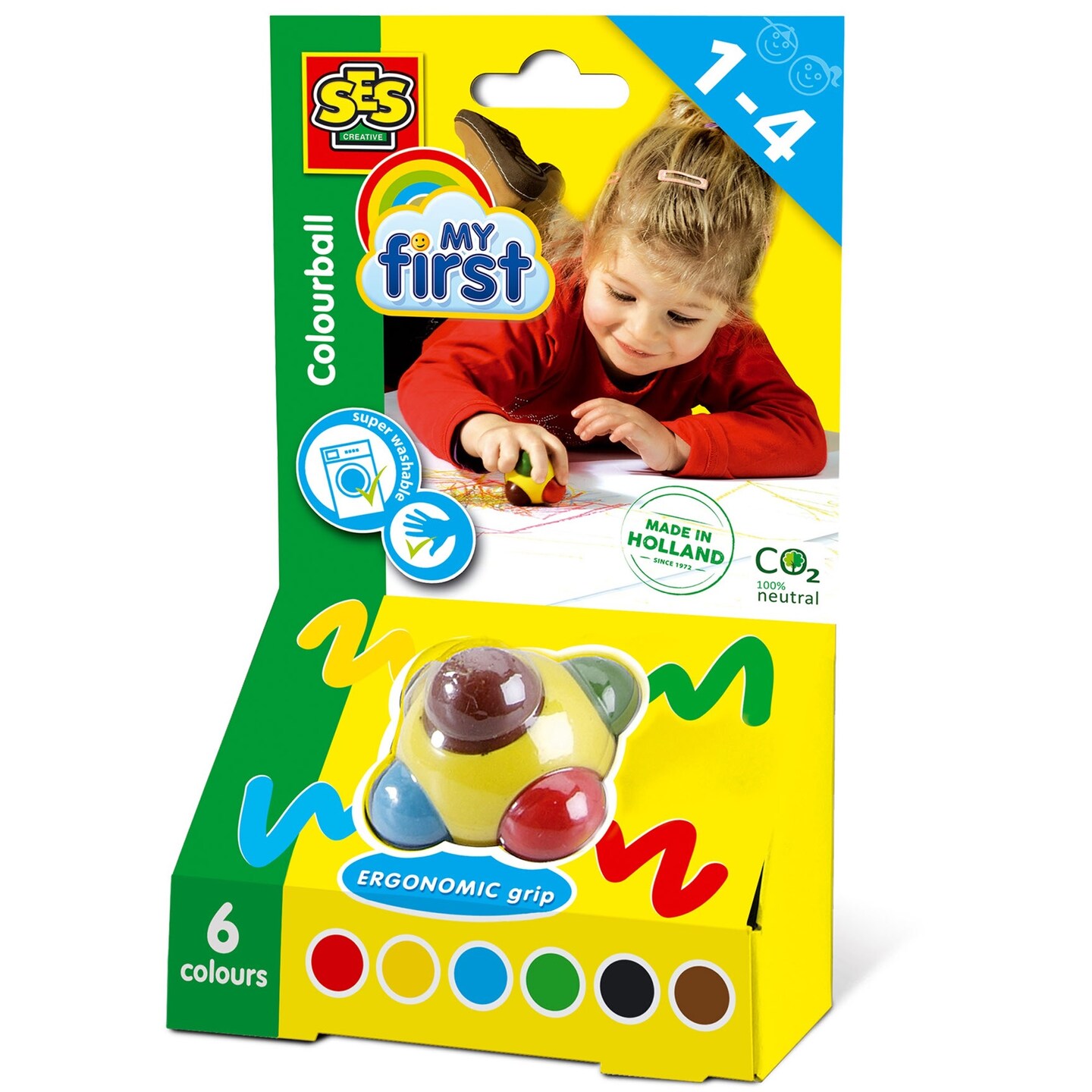 SES Creative: My First Colorball - Drawing &#x26; Coloring Art Toy, Ergonomic Grip, 6 Bright Colors, Safe Developmental Activity, Baby-Toddler-Kids Ages 1+