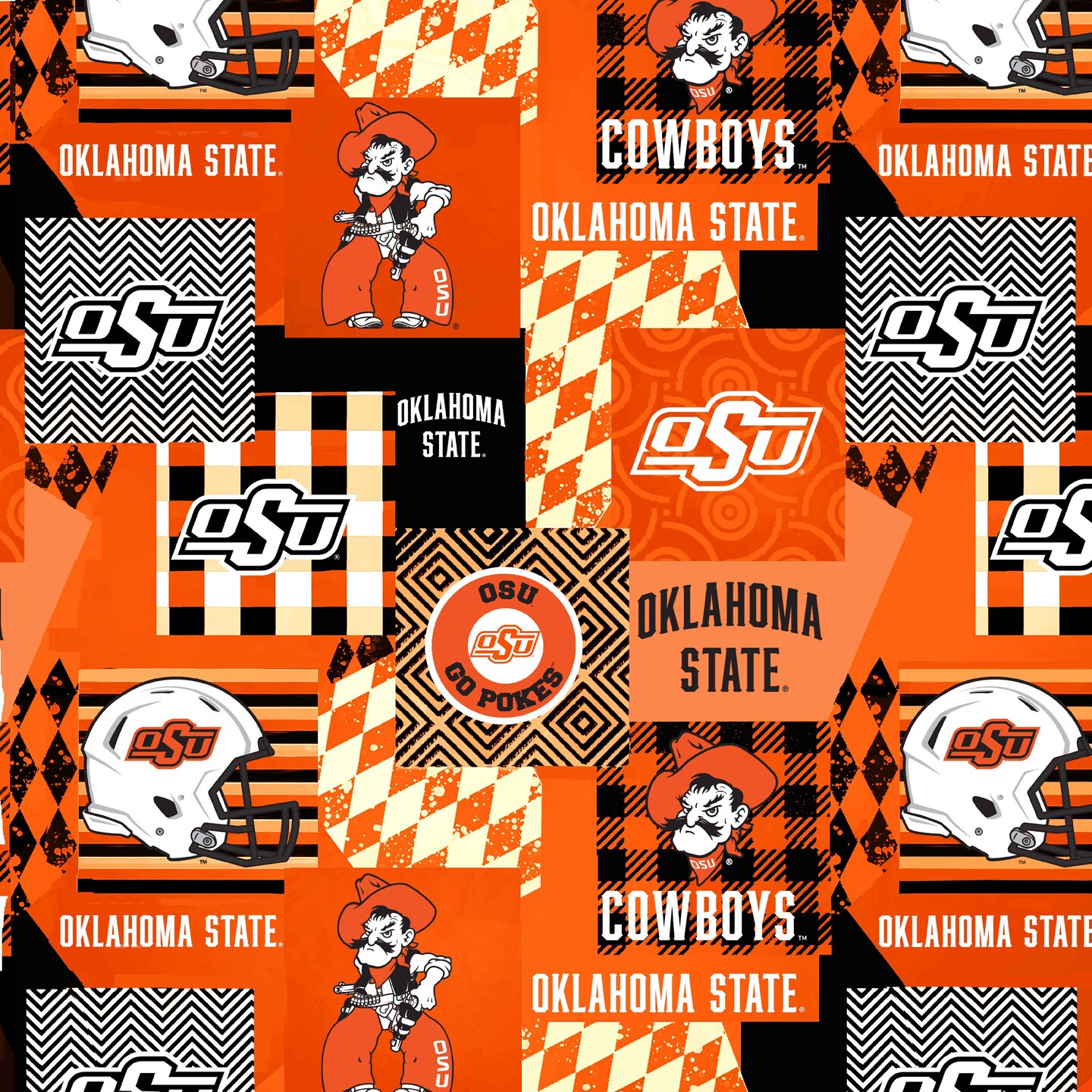 Sykel Enterprises-Oklahoma State University Minky Fabric with Geometric Design-Oklahoma State OSU Cowboys Minky Fleece Sold By The Yard