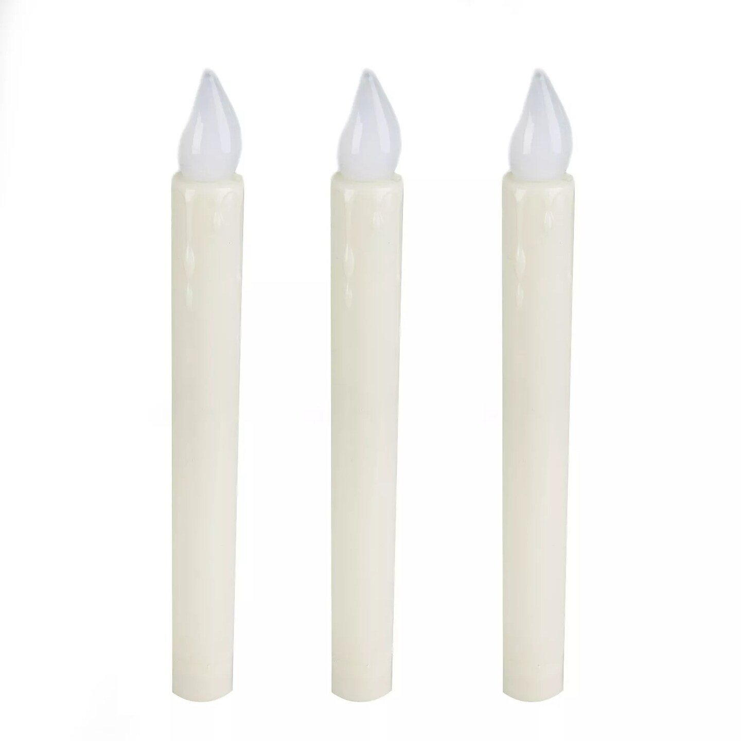 3 Warm White 9&#x22; tall LED Flameless Taper Candles Lights Wedding Centerpieces