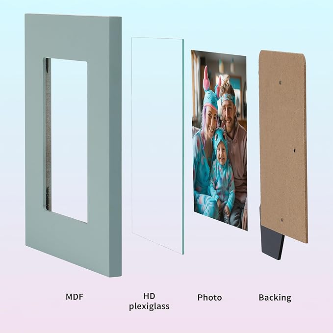 4x6 Mixed Colors Picture Frames Set of 4,Real Glass 4x6 Solid Wood Photo Frames for Wall Mounted or Tabletop Display, Colorful Matte Finish Wide Frame, &#xFF08;Light Blue+Light Pink+Black+White&#xFF09;