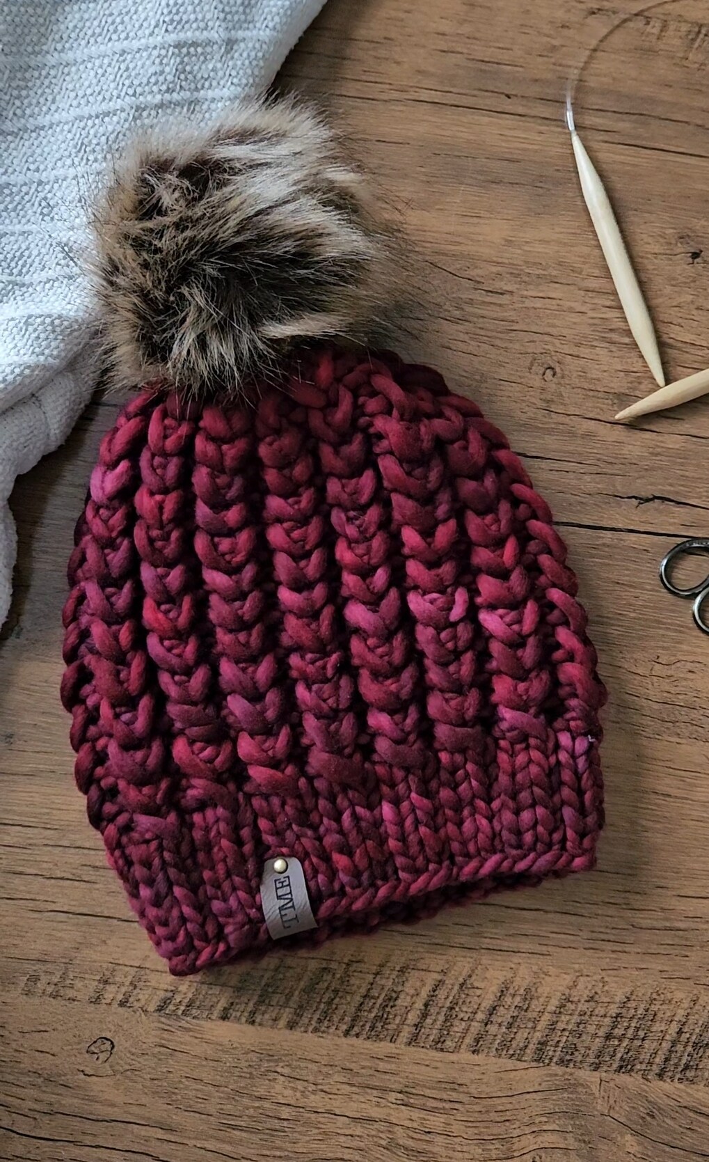 Merino Wool Hat with 2024 Faux Fur Pom