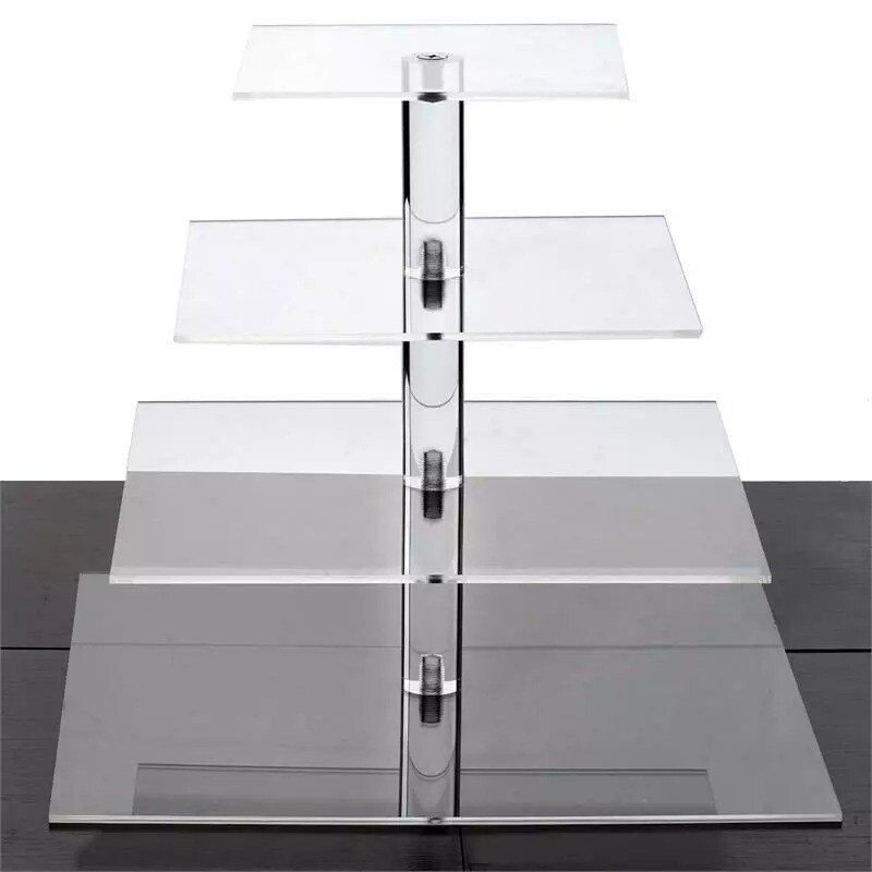 4 Tiers Clear Premium Square Acrylic Crystal CUPCAKE Stand Birthday Party Events
