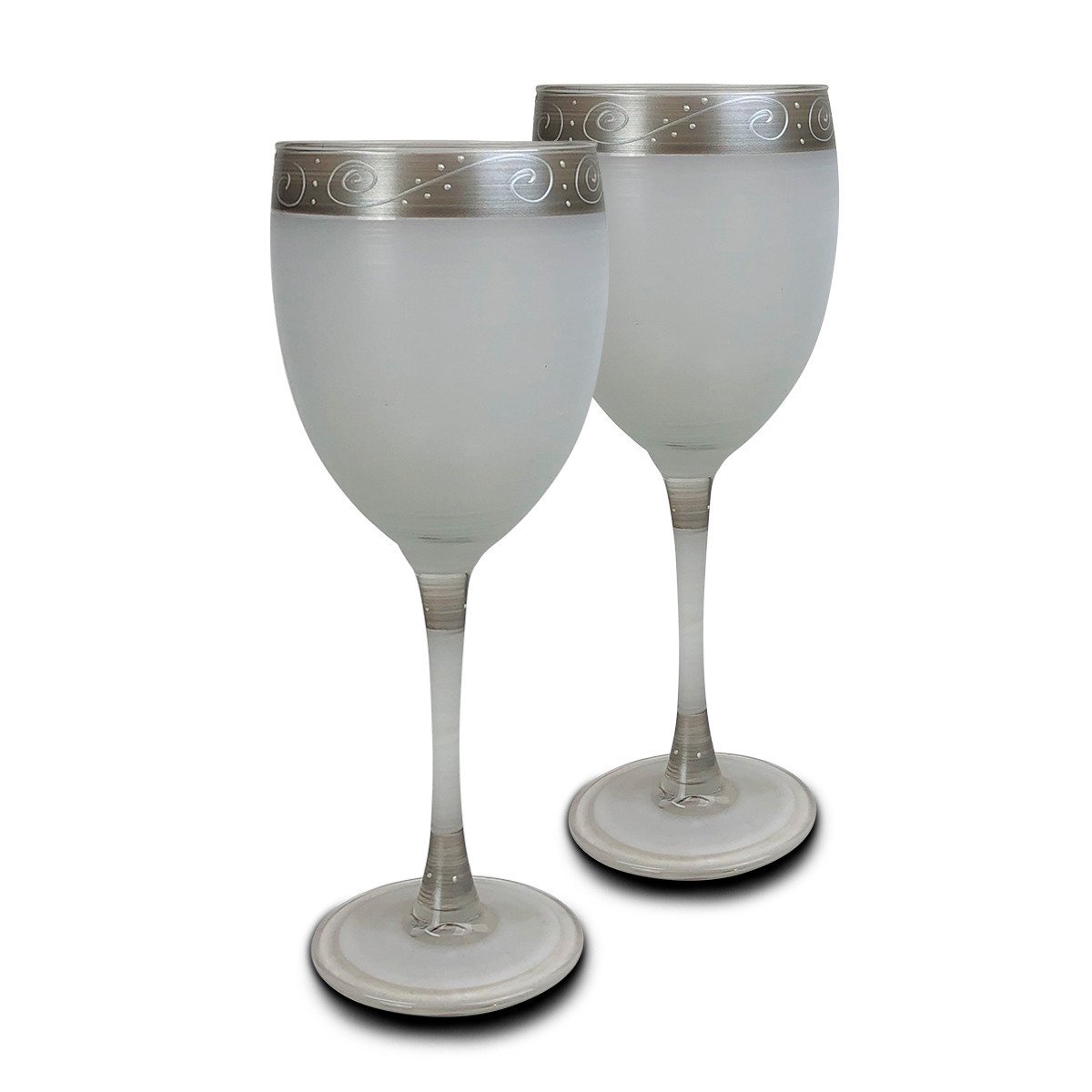 Hand Painted Glassware Heirloom Pewter Swirl Wine S/2