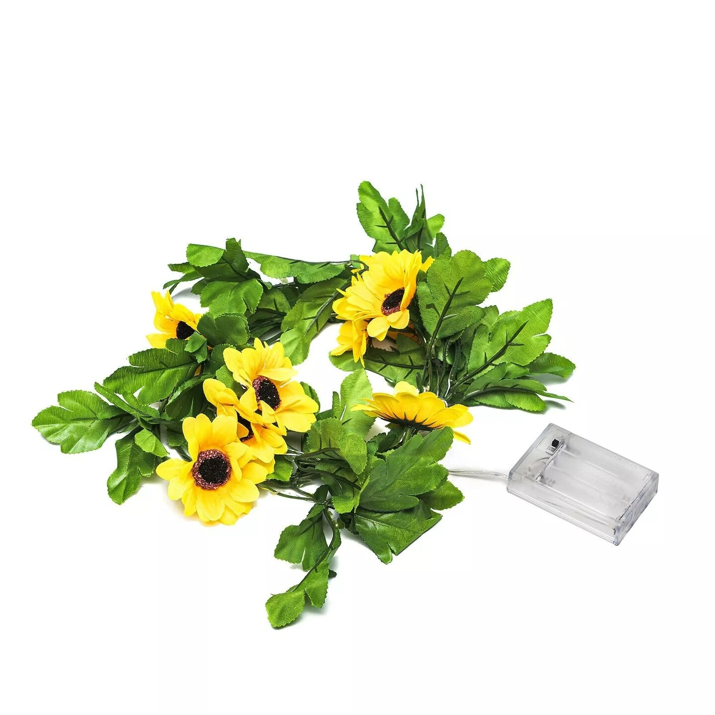 8 ft Yellow Green LED Sunflowers Leaves Garland Battery Operated Fairy Lights