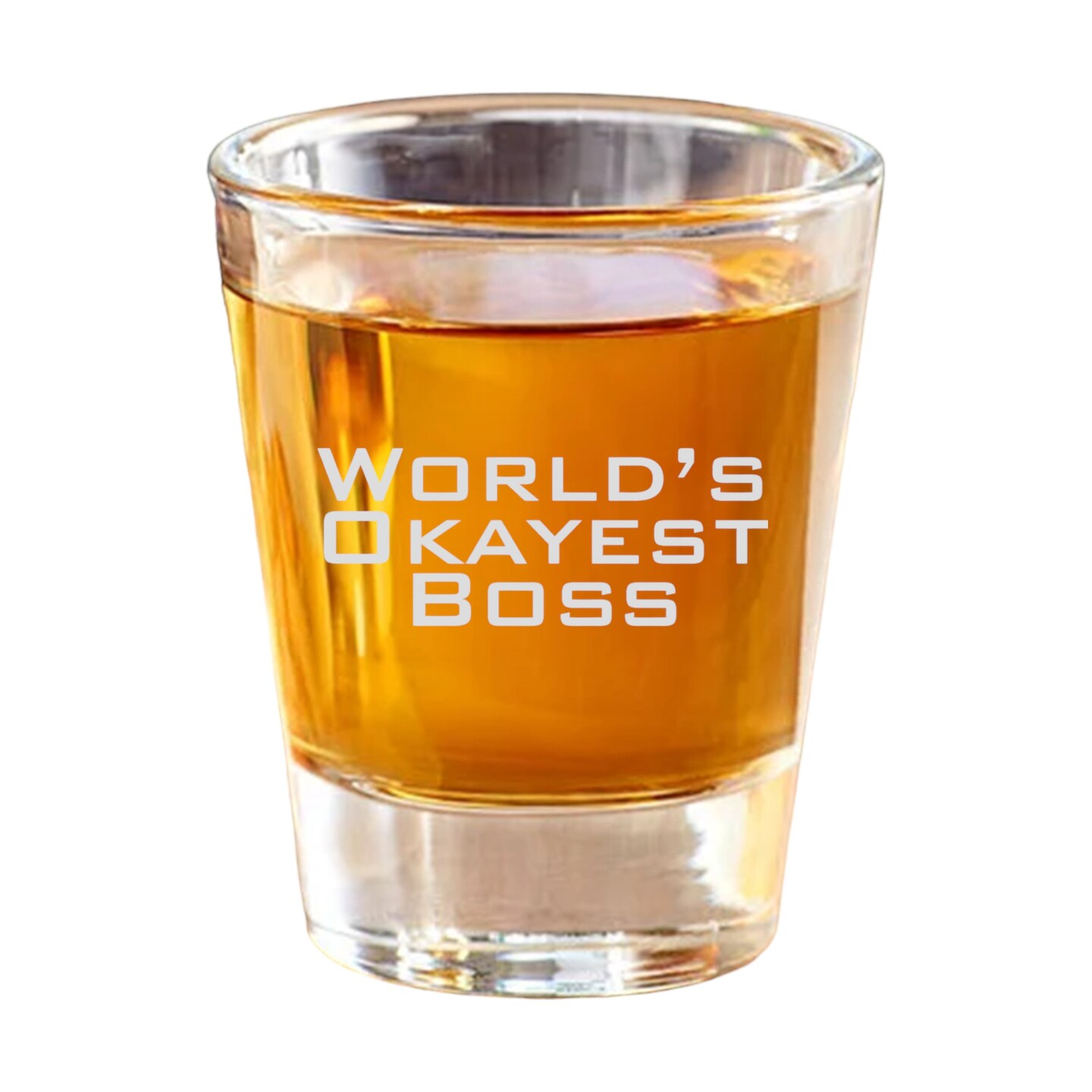 2oz Worlds Okayest Boss Shotglass LASER 2oz Worlds Okayest Boss Shotglass LASER