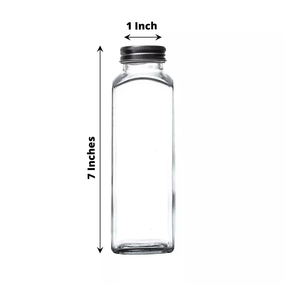 12 Square 12 oz Refillable Glass Bottles Storage Jars Aluminum Caps Party