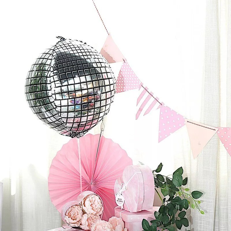 13" wide Silver Disco Ball Orb Mylar Foil Balloon Party Wedding Decorations