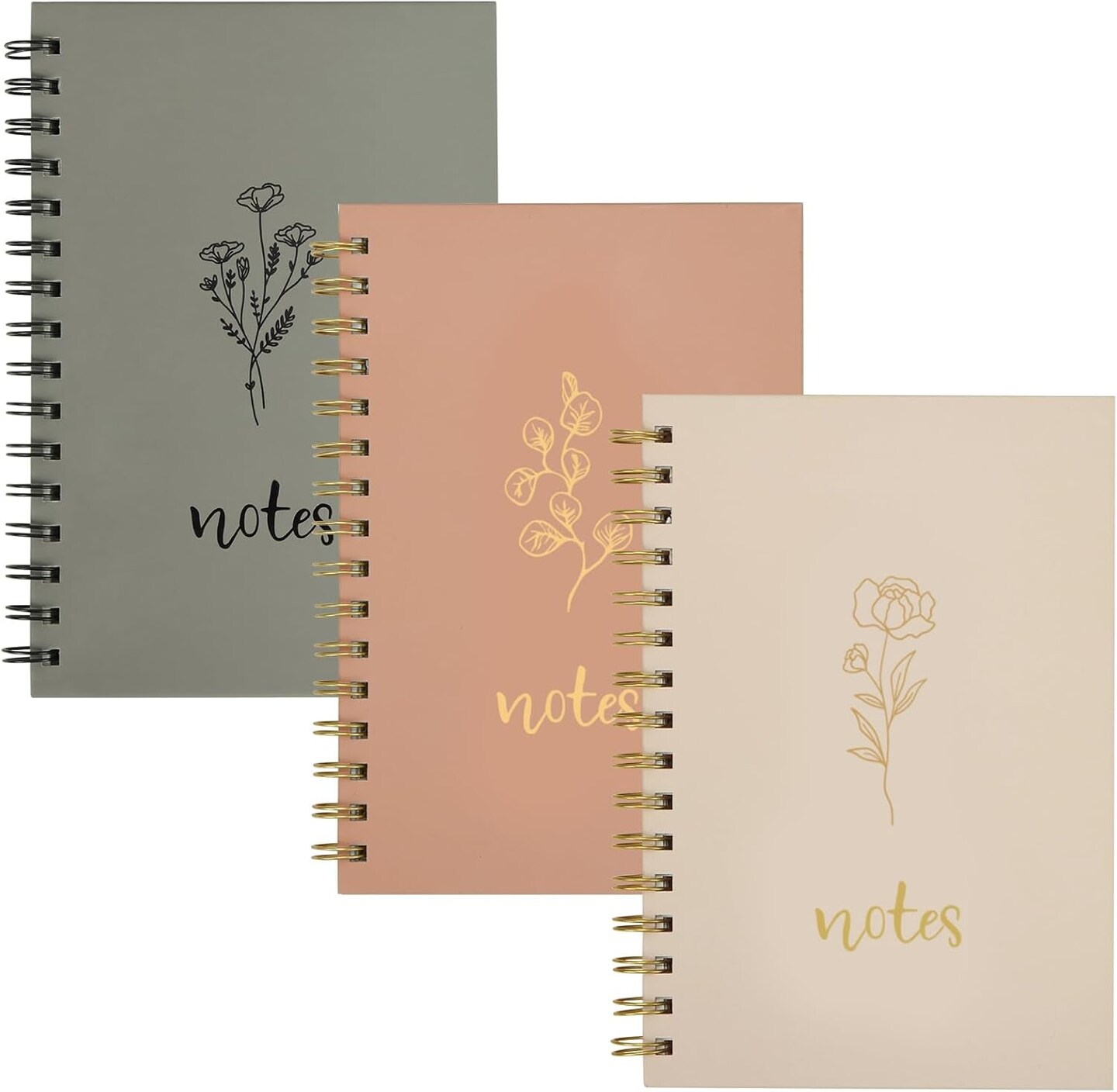 3 Pack Aesthetic Spiral Notebook Journals for Women 160 Pages, 5.7 X 8.3 Inches Cute College Ruled Notebook, Back Pocket, Office School Supplies Gifts