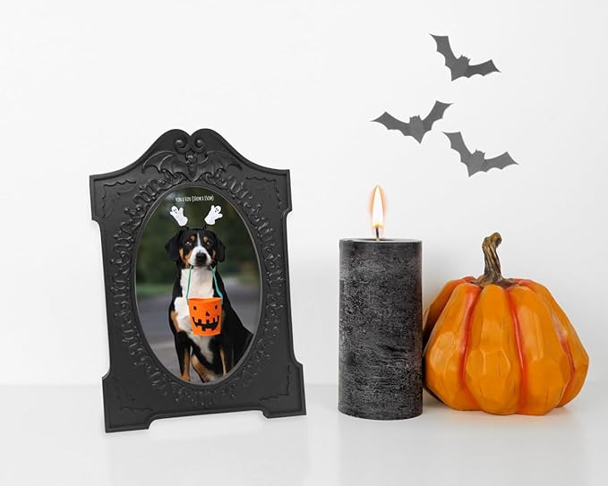 4x6 Tombstone-Shaped Halloween Picture Frame, Photo Tabletop &#x26; Wall Display Hanging Display &#x26; Home D&#xE9;cor (4x6, Matt Black)