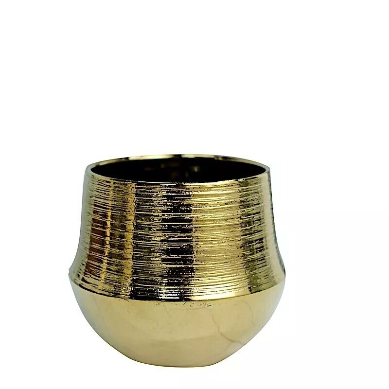 2 Gold Round 6&#x22; Textured Ceramic Flower Pots Succulent Planters Party Events