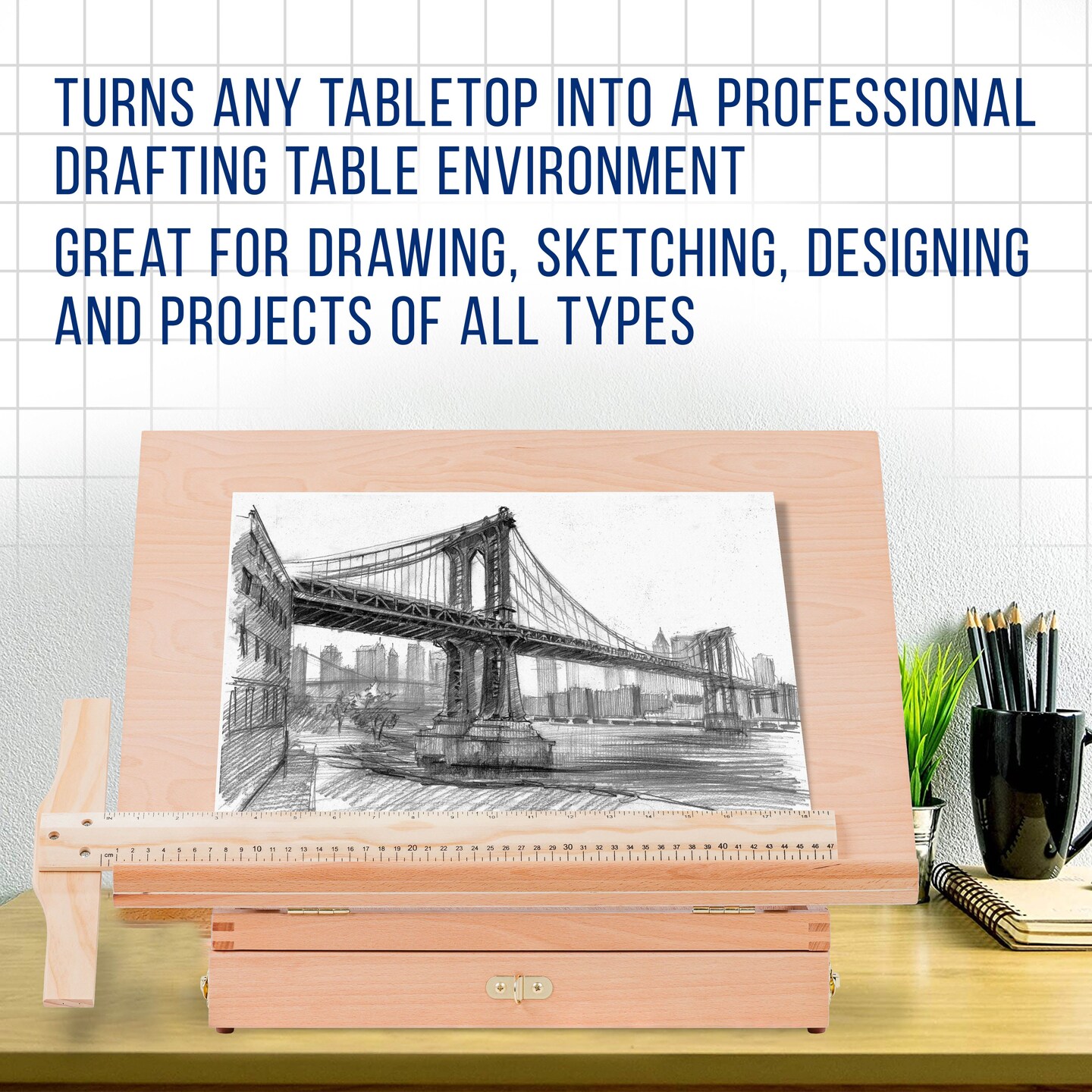 Adjustable Wood Artist Drawing &#x26; Sketching Board with Storage Drawer