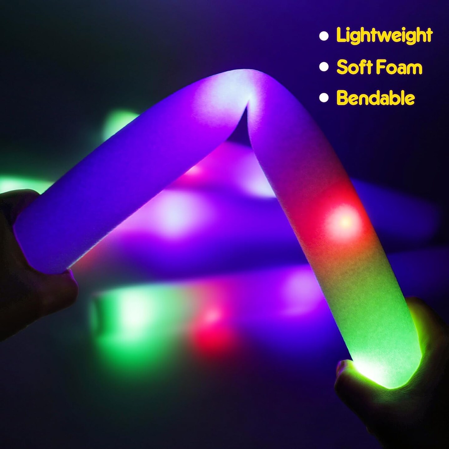 Foam Glow Sticks Bulk Party Pack, 32 PCS Led Glow Sticks with 3 Modes Colorful Flashing, Glow in Dark Party Supplies, Light Up Neon Party Toys for Wedding, Raves, Concert, Birthday, Halloween