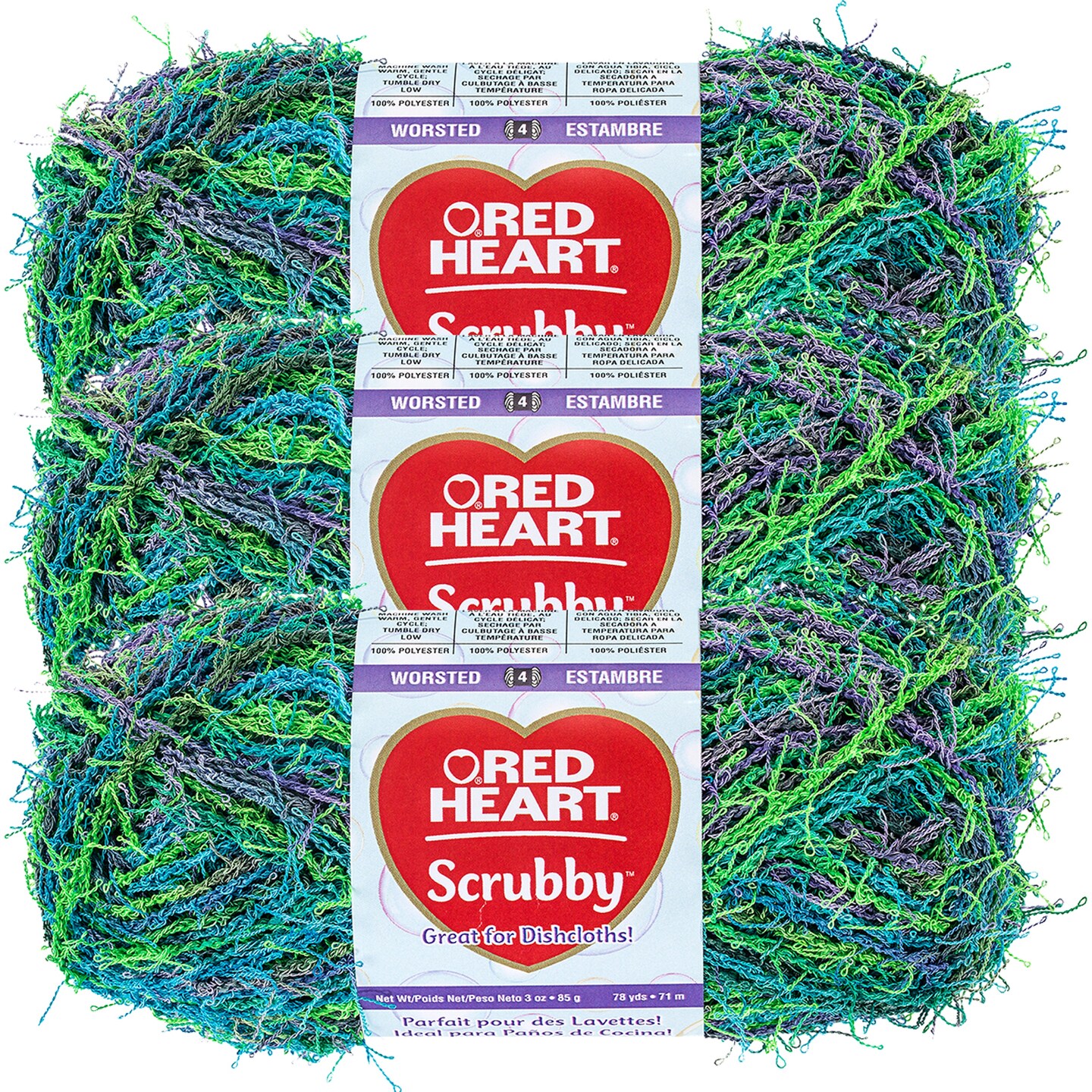 Red Heart Scrubby Capri Yarn - 3 Pack of 85g/3oz - Polyester - 4 Medium (Worsted) - 78 Yards - Knitting/Crochet
