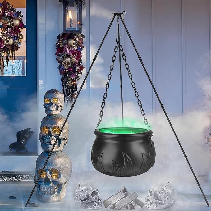 Halloween Decorations Outdoor - XL Large Witches Cauldron Halloween Decor on Tripod with Timer Lights - Black Plastic Cauldron Hocus Pocus Halloween Decor for Porch Yard Lawn Outside