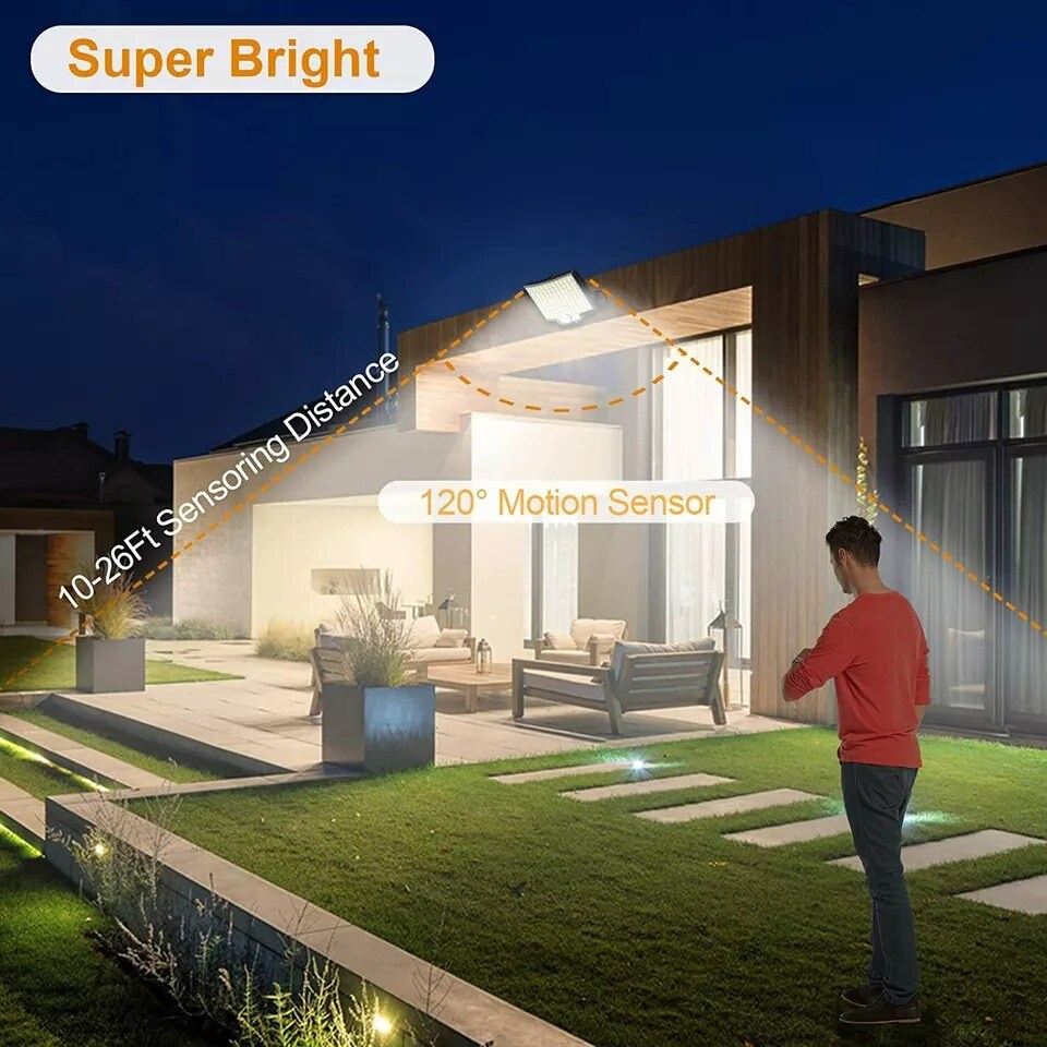 106 LED Solar Power Wall Lights Outdoor Garden Motion Sensor Security Flood Lamp