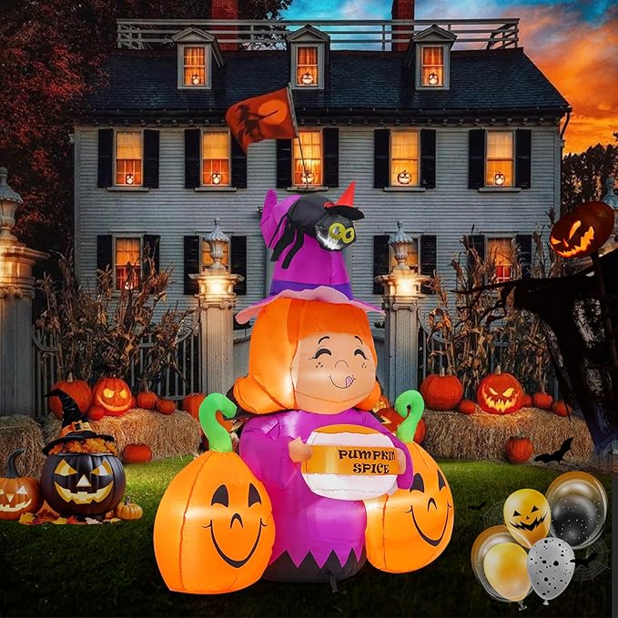 5ft Witch Pumpkin Halloween Inflatable Outdoor Decoration, Courtyard