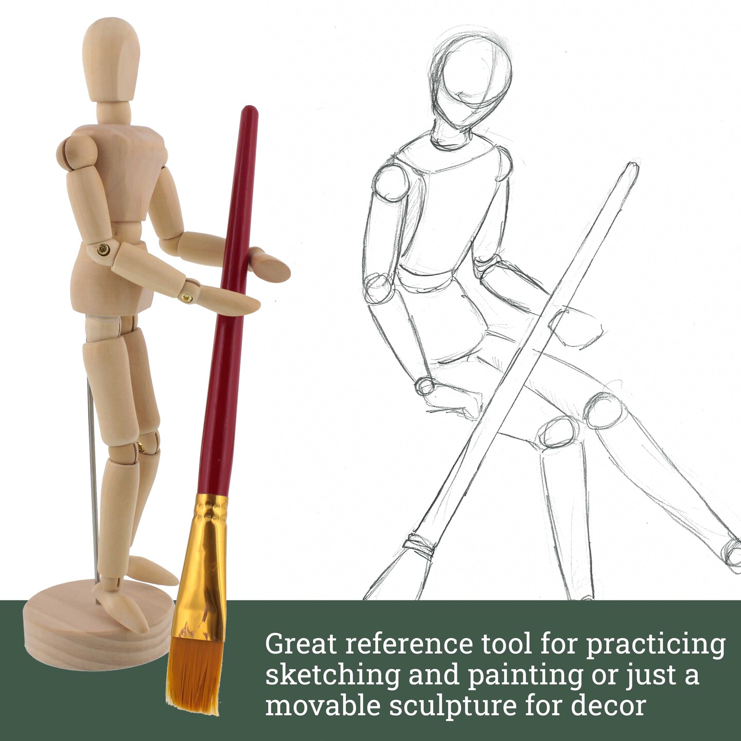 Wood 8&#x22; Artist Drawing Manikin Articulated Mannequin with Base and Flexible Body - Perfect For Drawing the Human Figure (8&#x22; Pair - Male &#x26; Female)