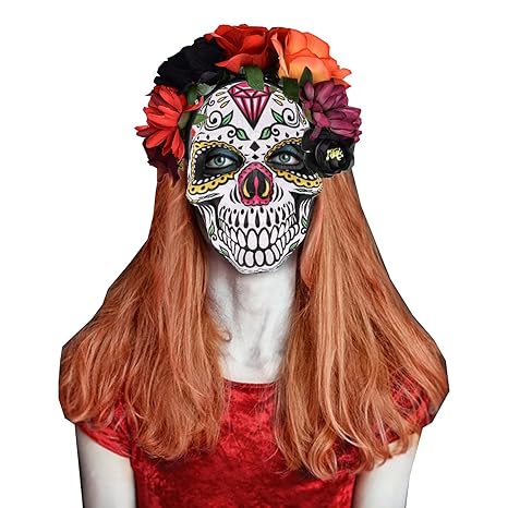 Day of the Dead Headpiece Frida Costume Mexican Floral Crown Rose Headband (Black Red Orange)
