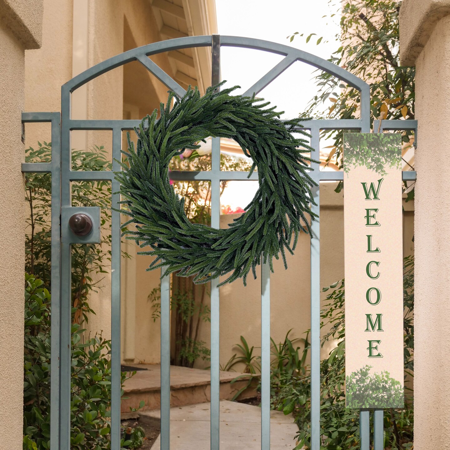 24&#x22; Green Real Touch Norfolk Wreath - Realistic Christmas Wreath, Front Door Wreath, Xmas Decor - Christmas Season, Floral Home by Artificial Flowers