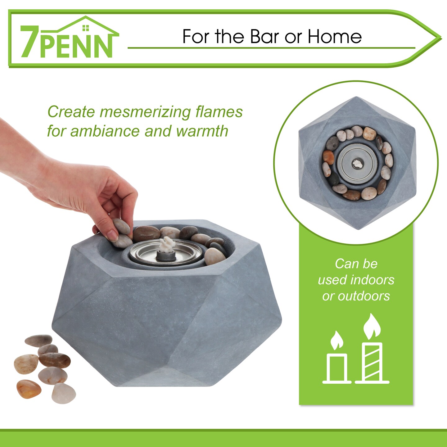 7Penn Tabletop Fire Pit Bowl - 11.6in Geometric Table Top Fire Bowl with Stones