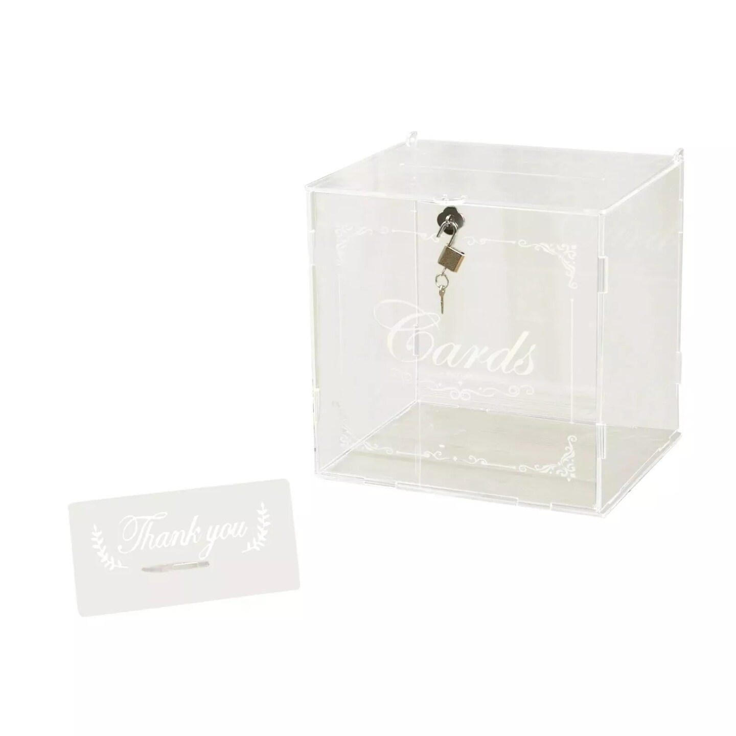 10" Clear Acrylic Wedding Gift Card Box Lock Key Thank You Sign Party Events