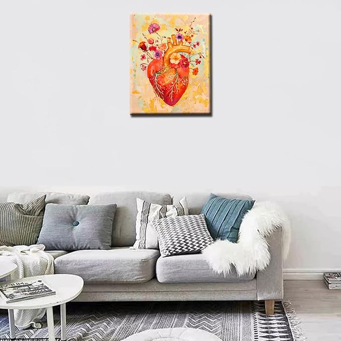 Floral Heart Blood Vessel Paint by Number for Adults on Canvas Anatomy DIY Oil Acrylic Painting Kit for Adults Drawing Paintwork Day of The Dead Wall Art Crafts Home Decoration16x20in no Frame