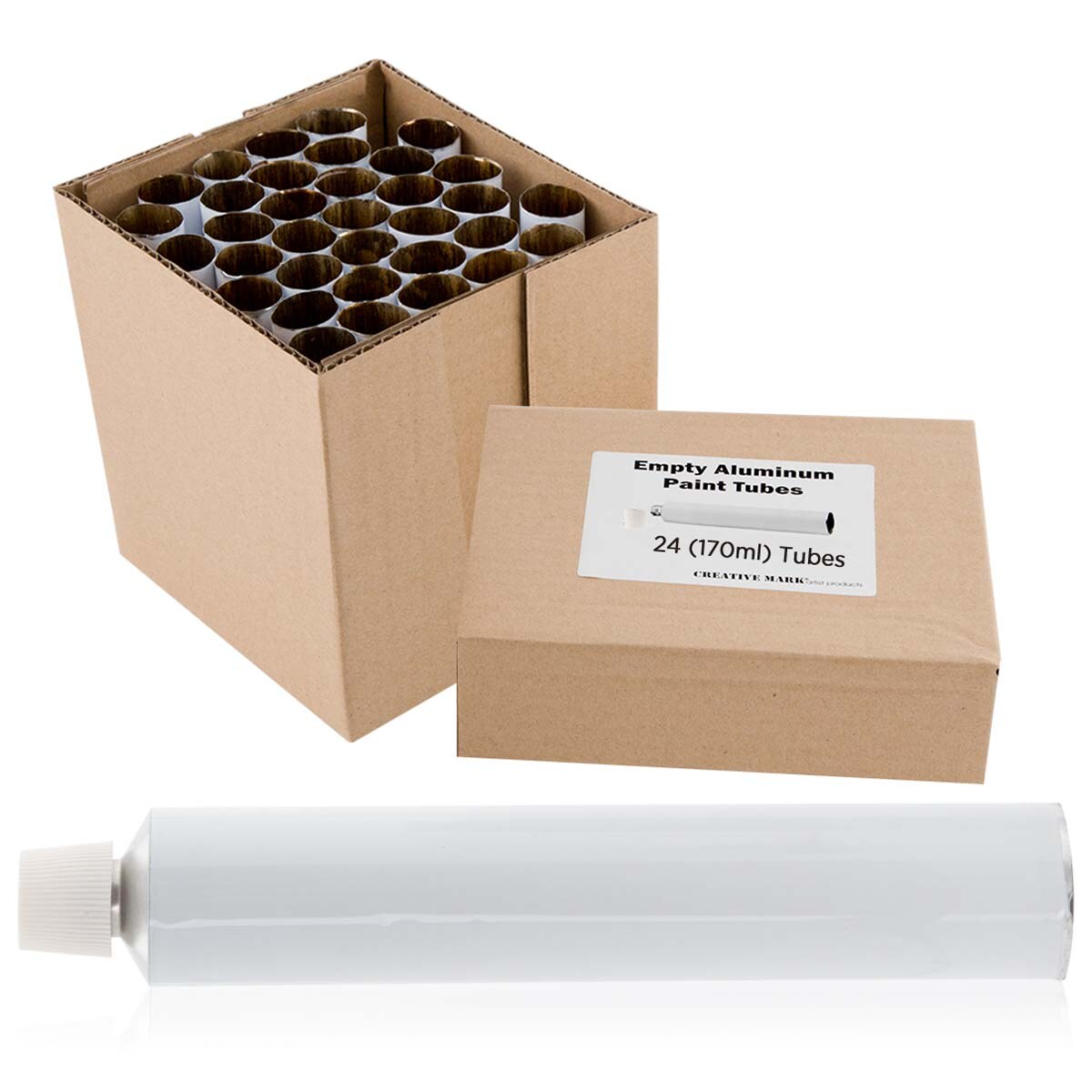 Creative Mark Empty Paint Tubes - Box of Empty Aluminum Paint Tubes & Caps, Easy-Open Caps, Easy to Crimp, Perfect for Storing Custom Mixed Acrylics, Gouaches, Watercolors, Oils