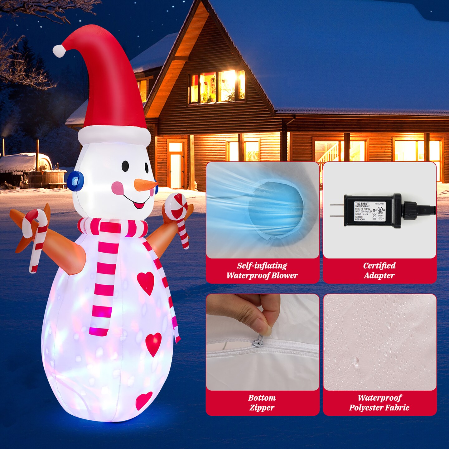 Costway 8FT Christmas Snowman Decoration Inflatable Xmas Decor with Multi-color Rotating &#x26; Bright LED Lights
