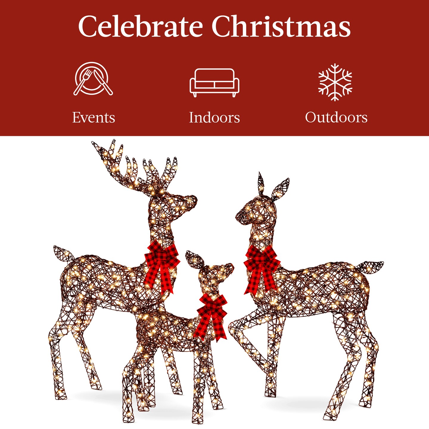 Best Choice Products 6.5ft 3-Piece Lighted Christmas Deer Set Outdoor Yard Decoration with 385 LED Lights, Stakes