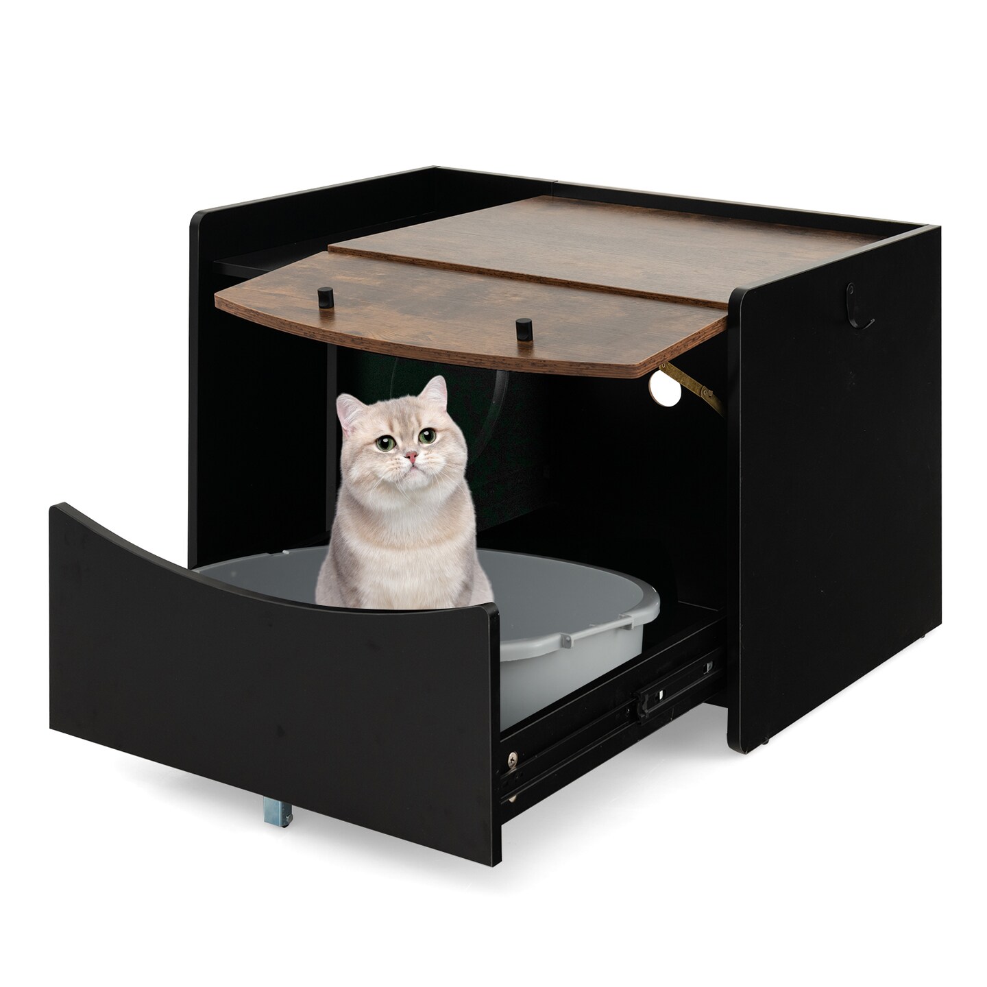 Cat Litter Box Enclosure Furniture with Drawer Ventilated Cabinet Black Coffee