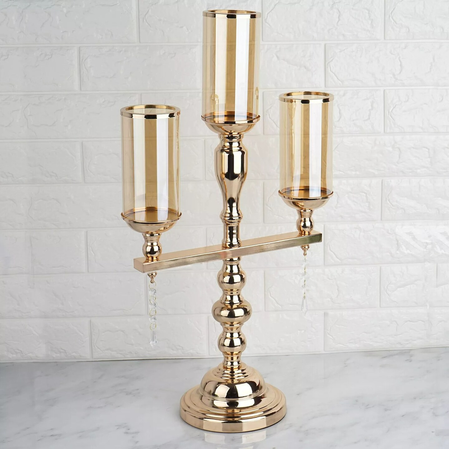 23" tall Gold Candelabra Candle Holder for 3 Candles Wedding Party Centerpieces