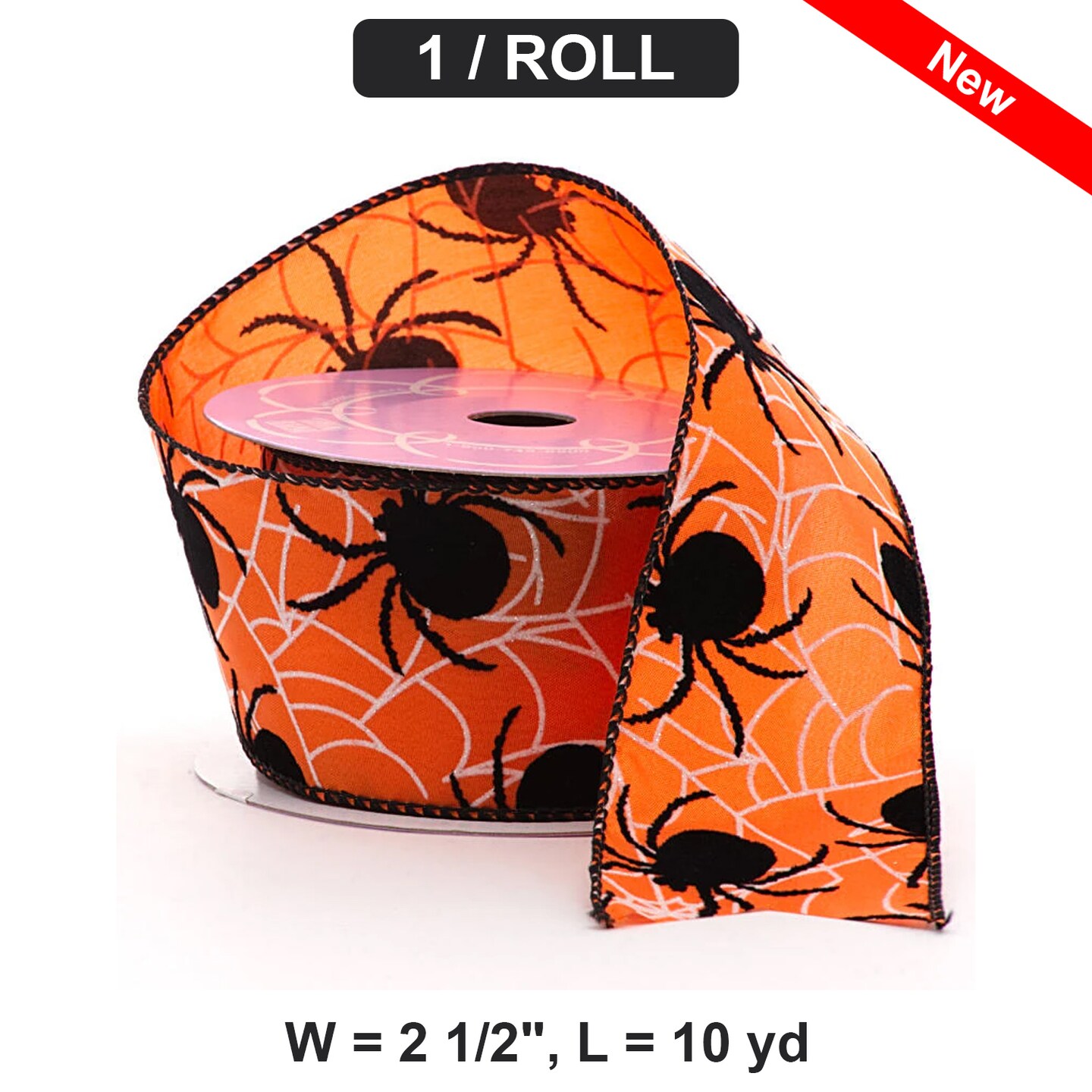 Creepy Spider Wired Ribbon 2.5 W x 10 yd 1 roll