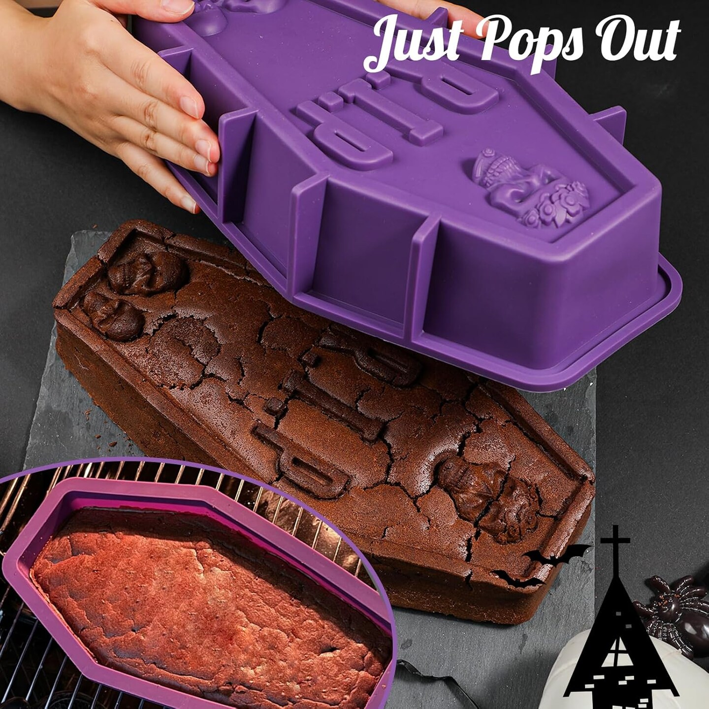 Silicone Coffin Cake Pan, 12 Inch Large Tombstone Shaped Cake Mold for Baking Halloween Themed Party