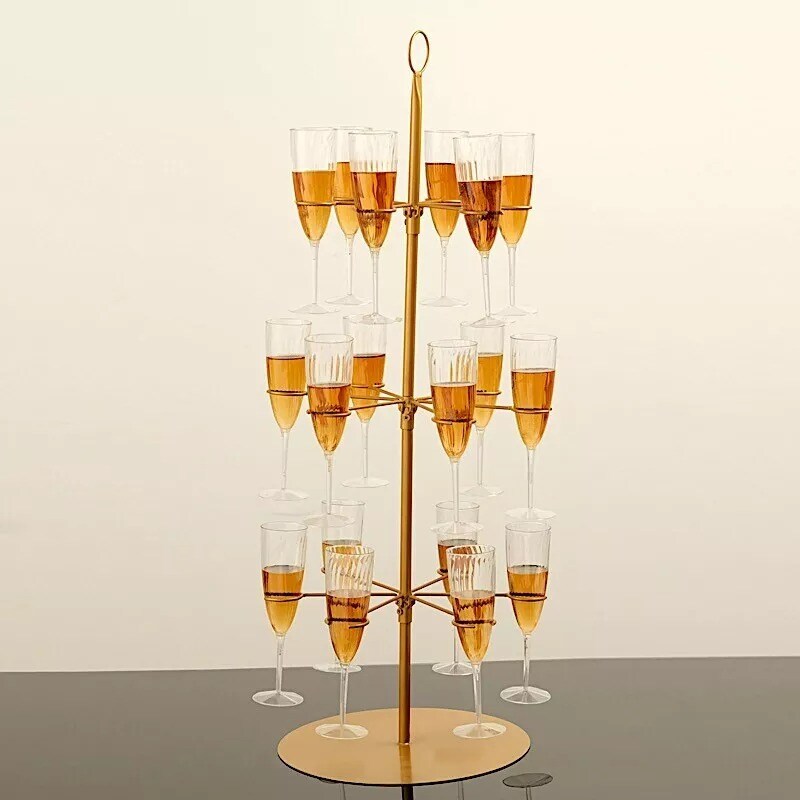 Gold 3-Tier 33&#x22; Metal Wine Glass Holder Tree Champagne Flutes Stand Party Events