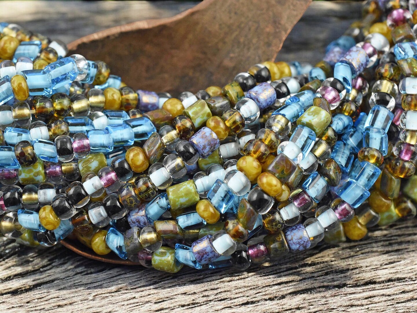 6/0 Aged Dark Ice Picasso Czech Glass Seed Bead Tube Mix (22&#x22; Strand)