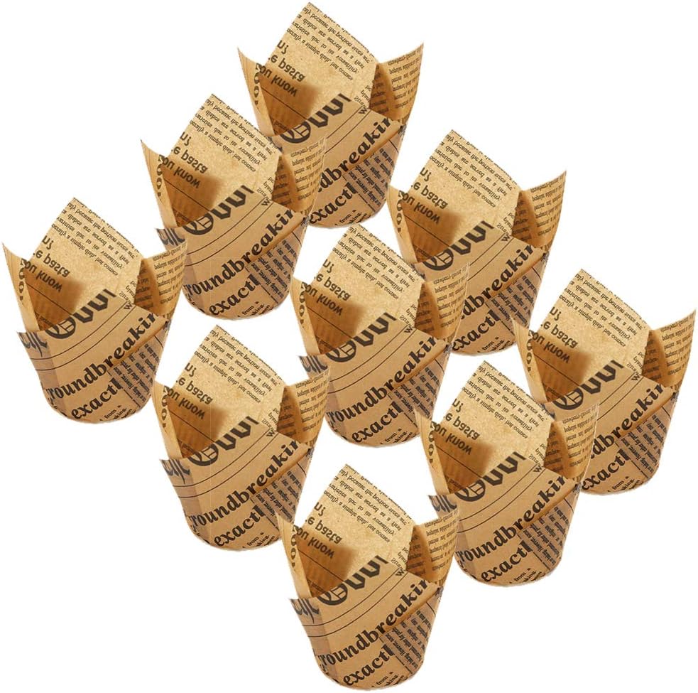 150pcs Tulip Cupcake Liners Baking Cups Muffin Liner Grease-Proof Paper Cupcake Wrappers for Wedding, Birthday Party, Standard Size (Natural Newspaper Printed)
