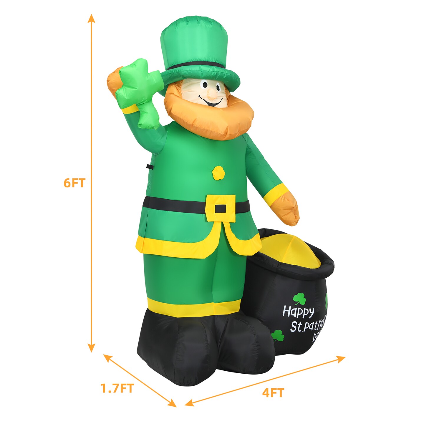 Costway 8ft St Patrick&#x27;s Day Inflatable Leprechaun Irish Day Blow up Lighted Giant Doll