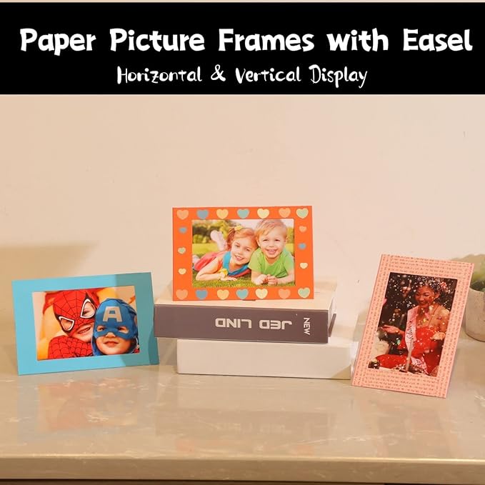 50 Pack Standing Paper Picture Frames 4x6,Cardboard Photo Frame with Easel,Paper Photo Frame Cards,Gallery Frames Bulk For Wedding, Father&#x27;s Day,DIY,Classroom, Multi-Color