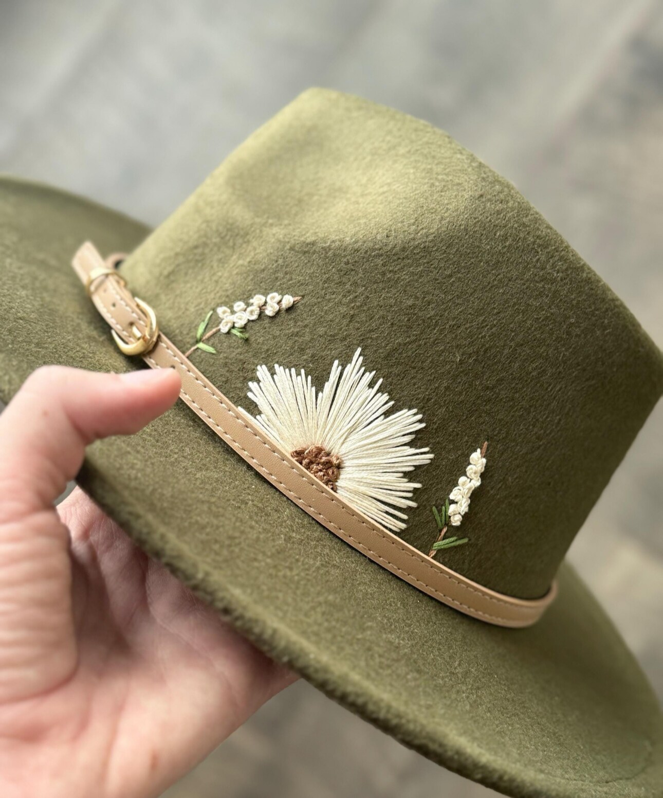 Custom Made to Order Hand Embroidered Wide Brim Felt Hat 