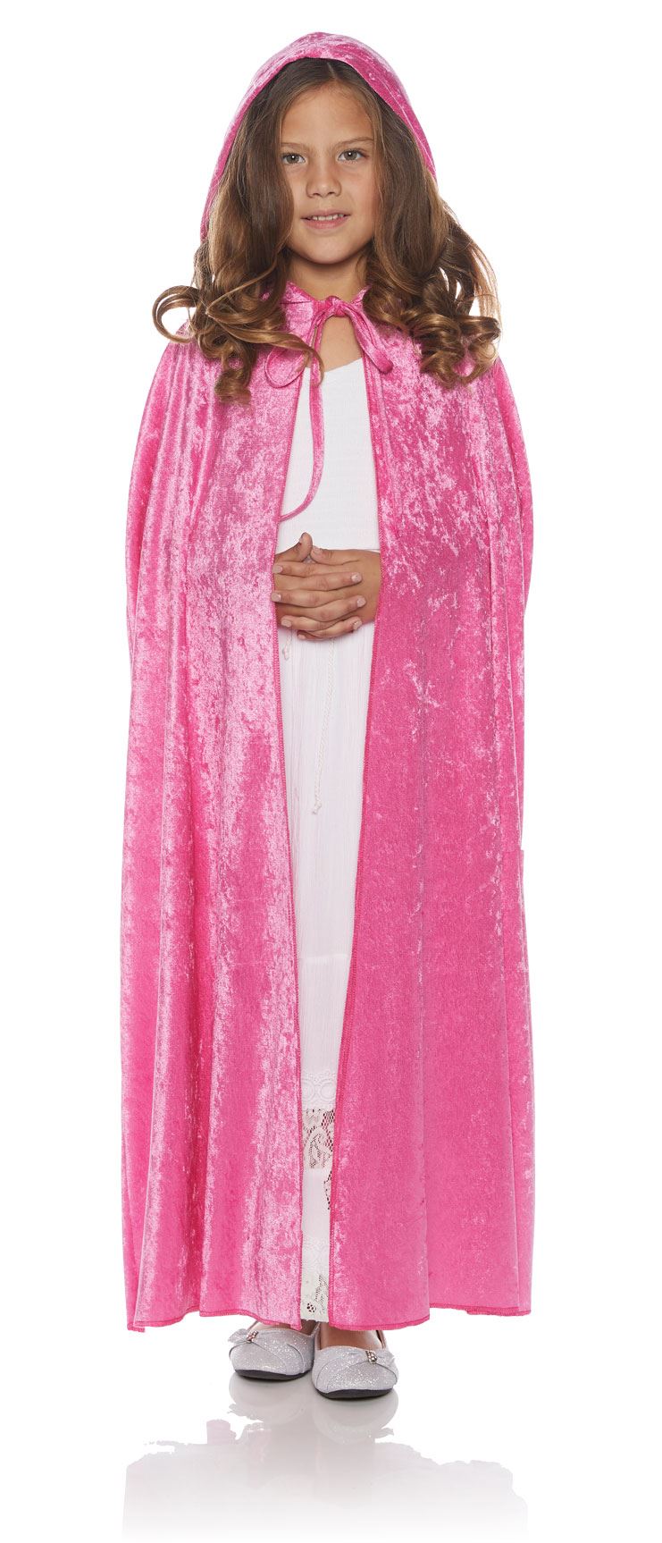 Girls Dark Pink Cape Full Length Panne Halloween or Christmas Fun Dress Up