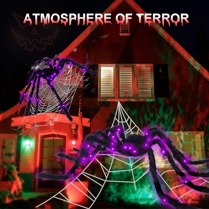 Halloween Spider Decorations 4ft Light Up Giant Spider(2 Pack) for Indoor Outdoor Halloween Decorations Yard Party House Décor