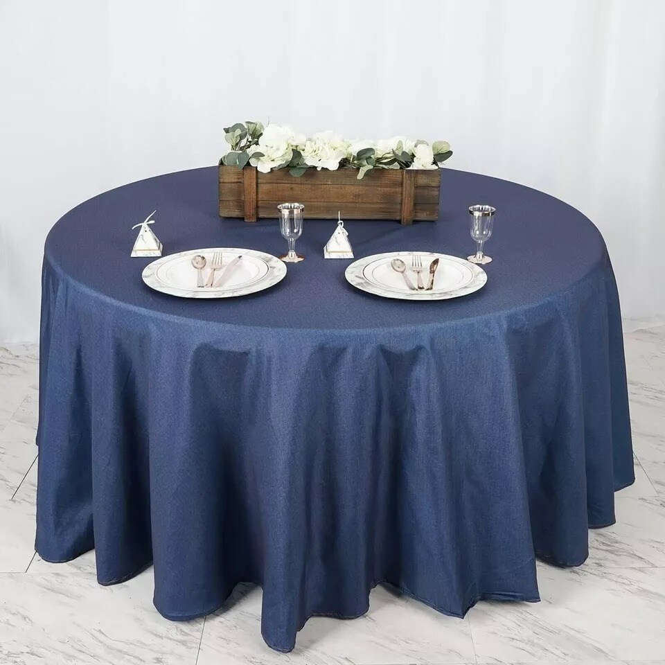 120" Dark Blue Faux Denim Polyester Round Tablecloth Wedding Decorations