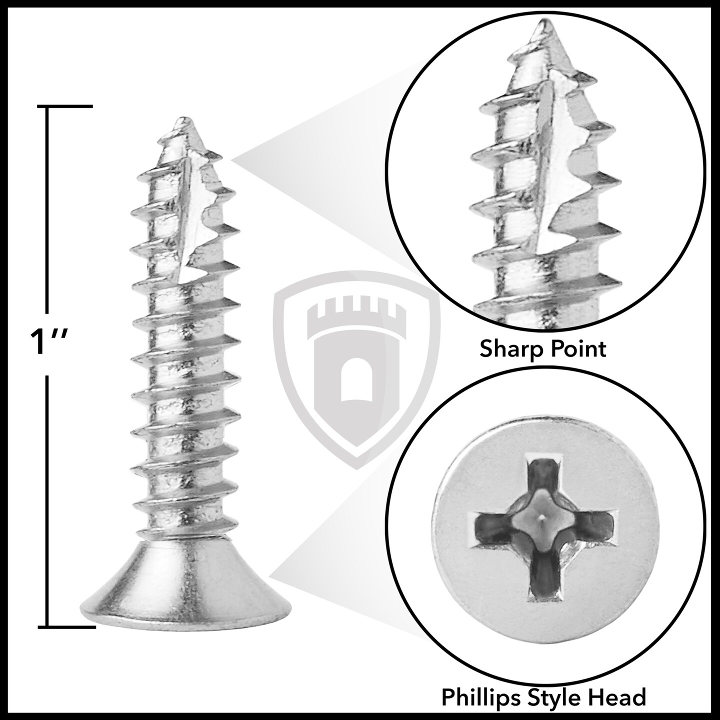 Cauldham Wood Screws #9 x 1 Inch for Door Hinges - 25 pack