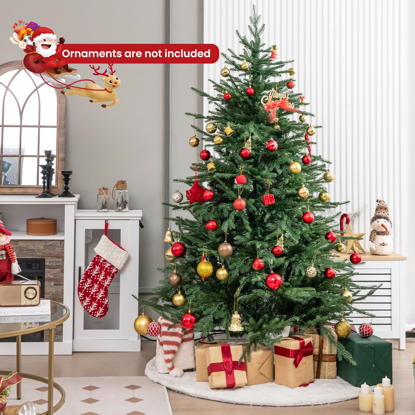 Costway 6/7 FT Pre-Lit Artificial Christmas Tree Hinged 788/1130 Branch Tips & 280/380 LED Lights