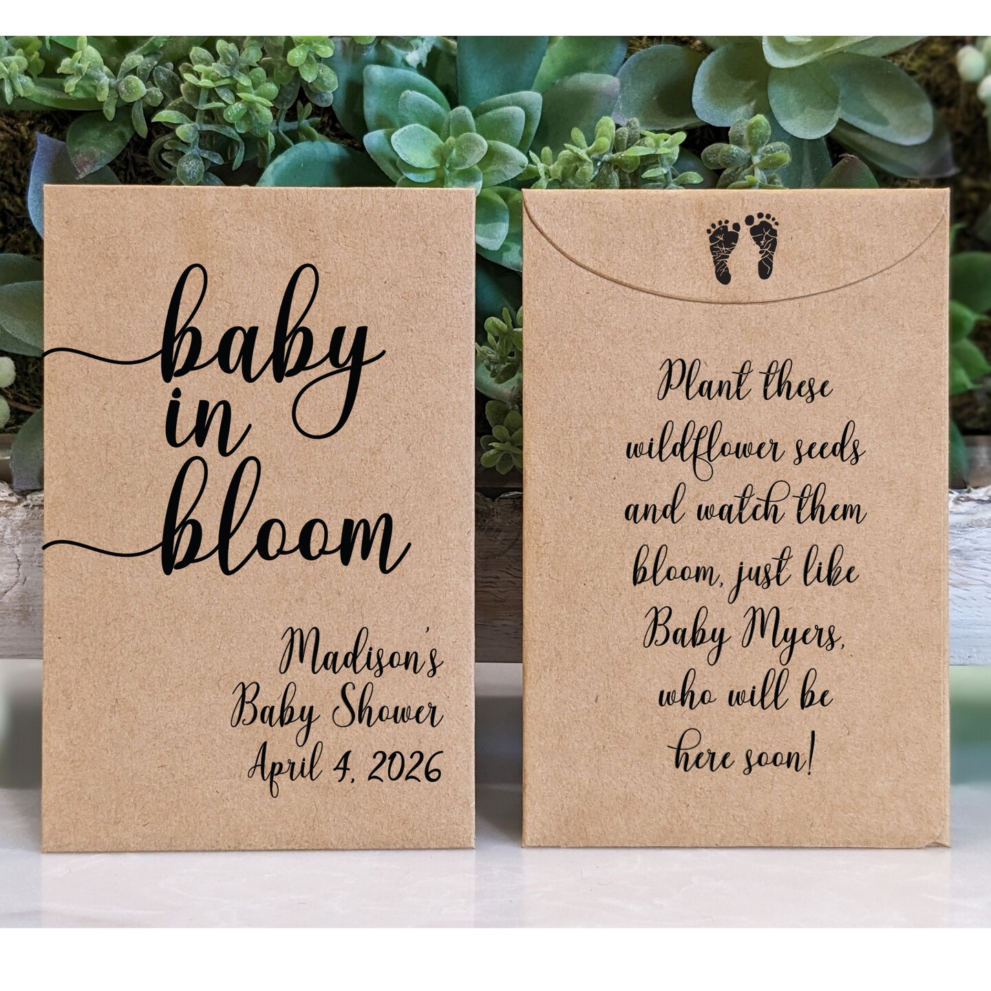 Personalized Baby Shower Seed Packet Favor, Custom Baby in Bloom Theme, Rustic Shower Keepsake, Set of 25
