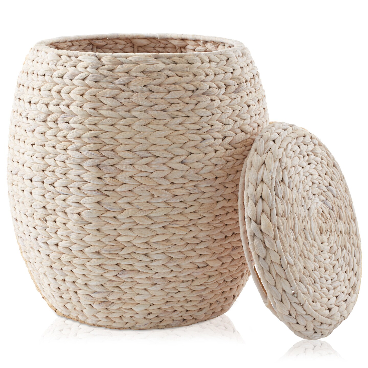 Casafield Round Storage Basket with Lid, Handwoven Water Hyacinth