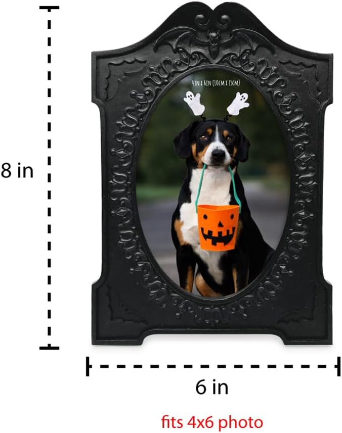 4x6 Tombstone-Shaped Halloween Picture Frame, Photo Tabletop &#x26; Wall Display Hanging Display &#x26; Home D&#xE9;cor (4x6, Matt Black)