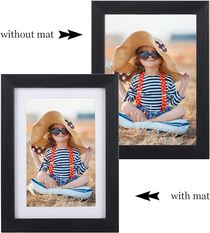 5x7 Picture Frame Set of 4, 6x8 Matted to Display 5 by 7 Photo with Mat or 6 by 8 without Mat for Wall or Tabletop, Black