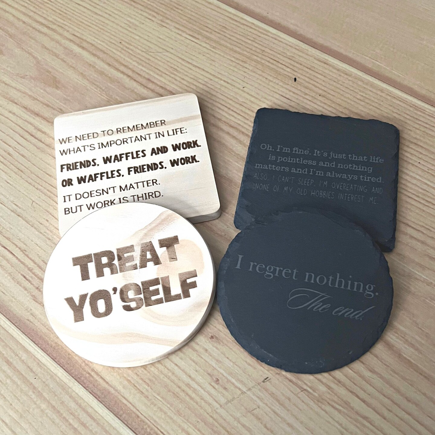 Parks and Rec TV Show Quotes Coasters Laser Engraved Wood and Slate Home  Decor | MakerPlace by Michaels, image size:1080x1080