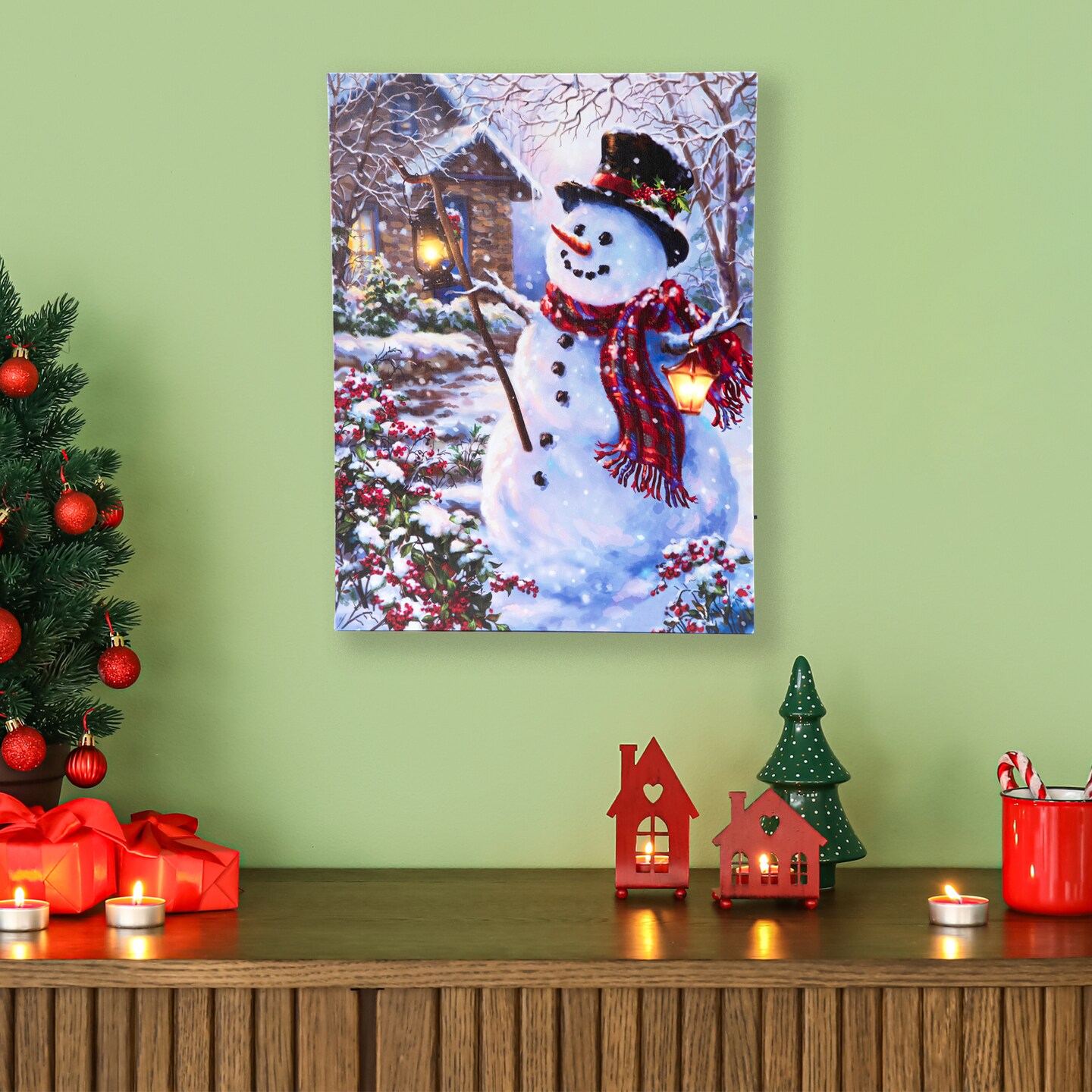 Northlight LED Lighted Snowman with Lantern Christmas Wall Art - 15.75&#x22; x 11.75&#x22;